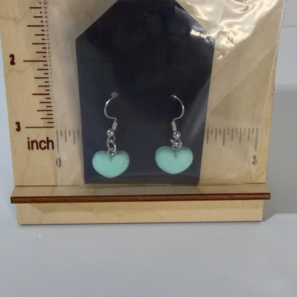 Hand‎ Assembled Mint Chunky Heart Dangle Earrings